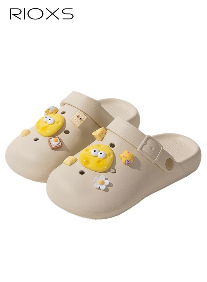 RIOXS Women's Men's Water Clogs, Unisex Garden Clog Mule Slippers, Cartoon Cheese Summer Garden Slippers, Classic DIY Slippers for Men and Women, Comfortable Platform Mules with Ventilation Holes, Anti-slip Ventilated Slip On Sandals, Slide Slippers with Cute Decoration Charms for Girls Boys, Casual Outdoor Beach Slide Sandals for Pool/ Bathroom/Dormitory/Out Going - Image 3